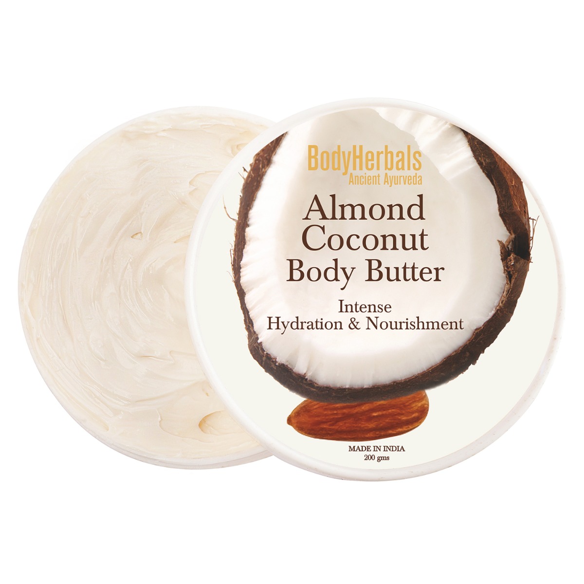 BodyHerbals Almond Coconut Body Butter Intense Hydration And Nourishment, 200gm