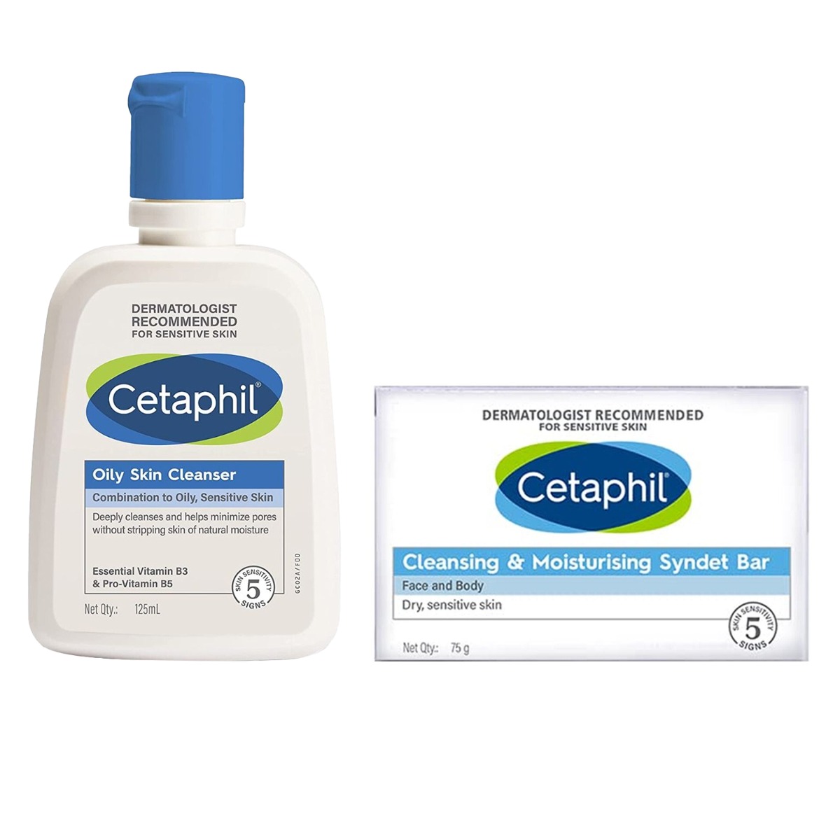 Cetaphil Cleansing And Moisturising Syndet Bar For Face & Body, 75gm & Oily Skin Cleanser Combination to Oily, Sensitive Skin, 125ml