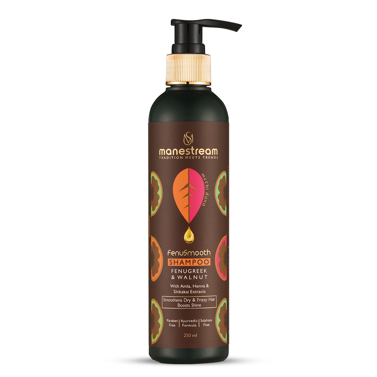 Manestream Fenusmooth Ayurvedic Fenugreek and Walnut Shampoo for Smooth, Frizz-Free Hair, Controls Dryness, 250ml