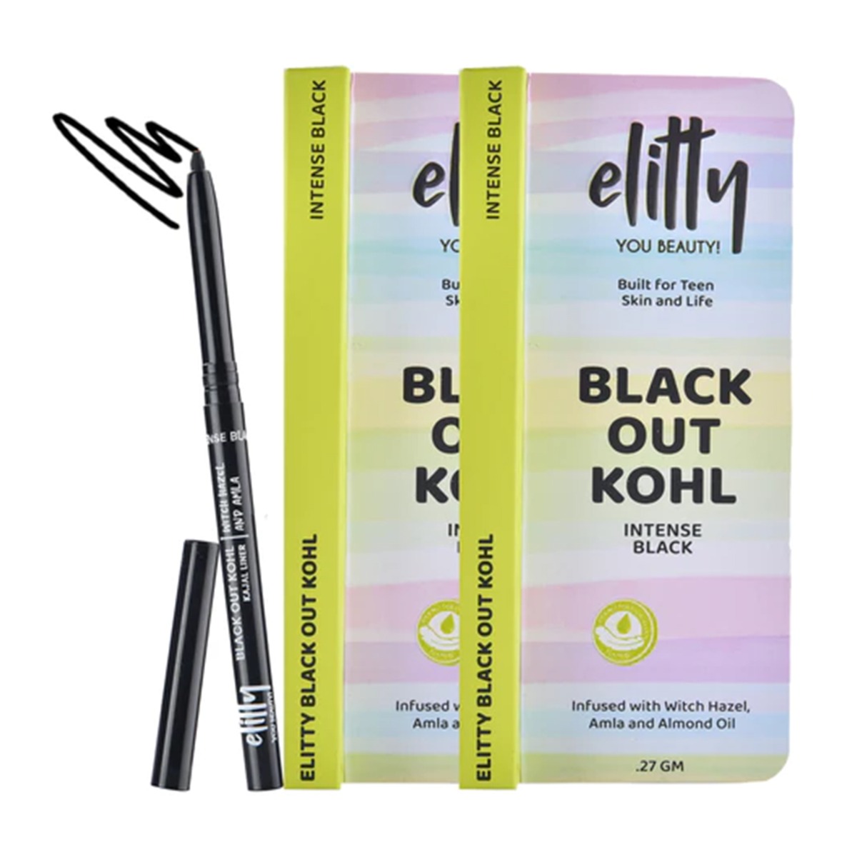 Elitty Black Out Kohl - Intense Black Kajal, Pack Of 2