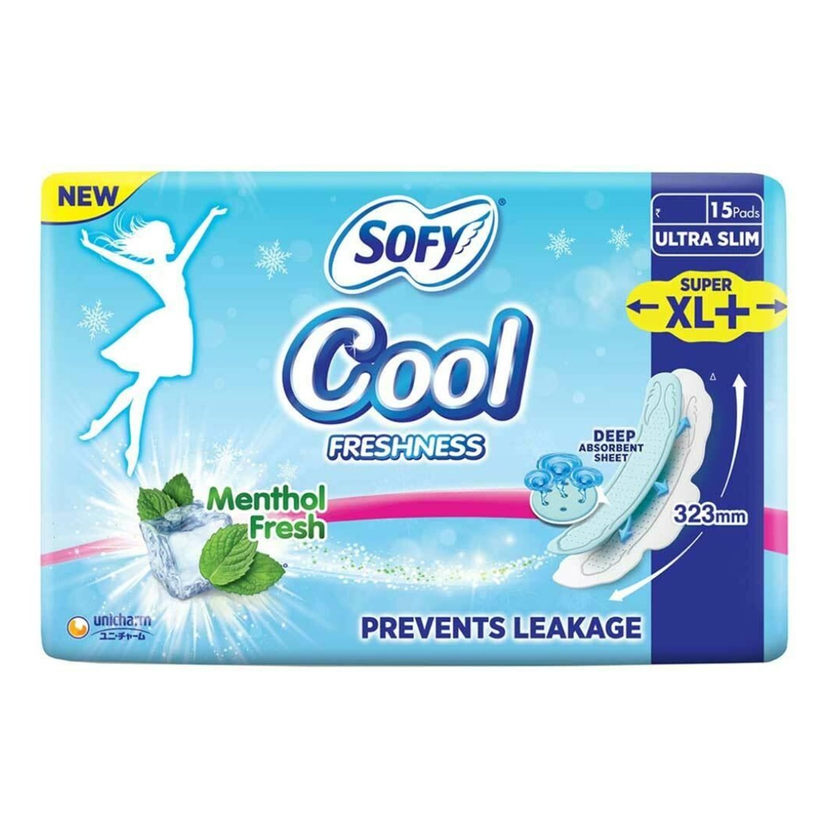 Sofy Cool Menthol Fresh Ultra Slim Super Xl+, 15Pads