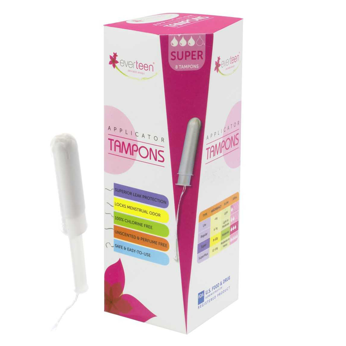 everteen Super Applicator Tampons For Periods In Women, 8 Tampons