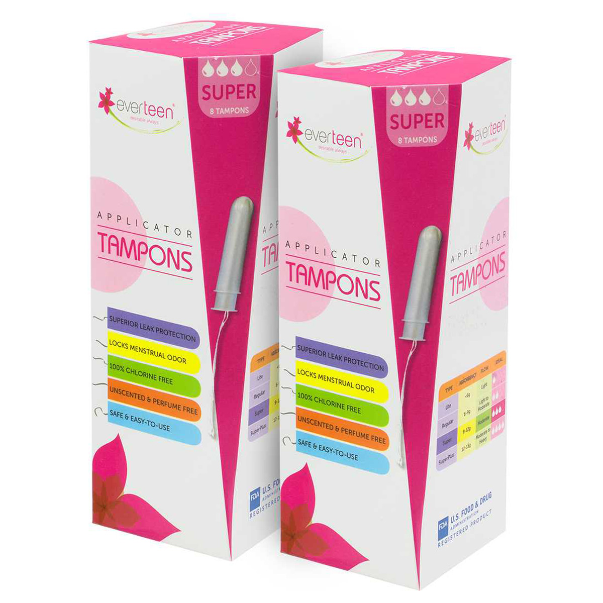 everteen Super Applicator Tampons For Periods In Women - Pack of 2, 8 Tampons Each