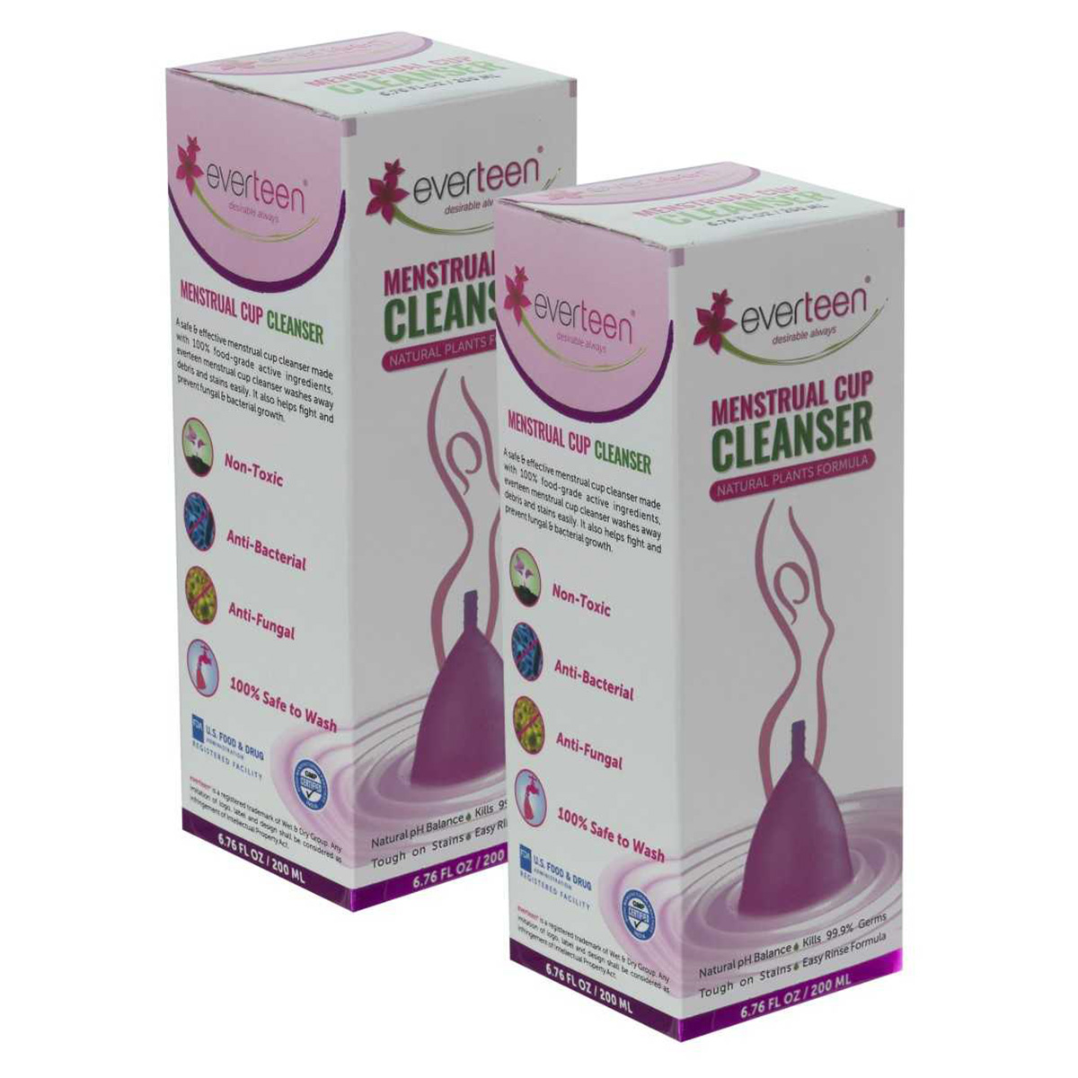 everteen Menstrual Cup Cleanser With Plants Based Formula For Women, 200ml-Pack of 2