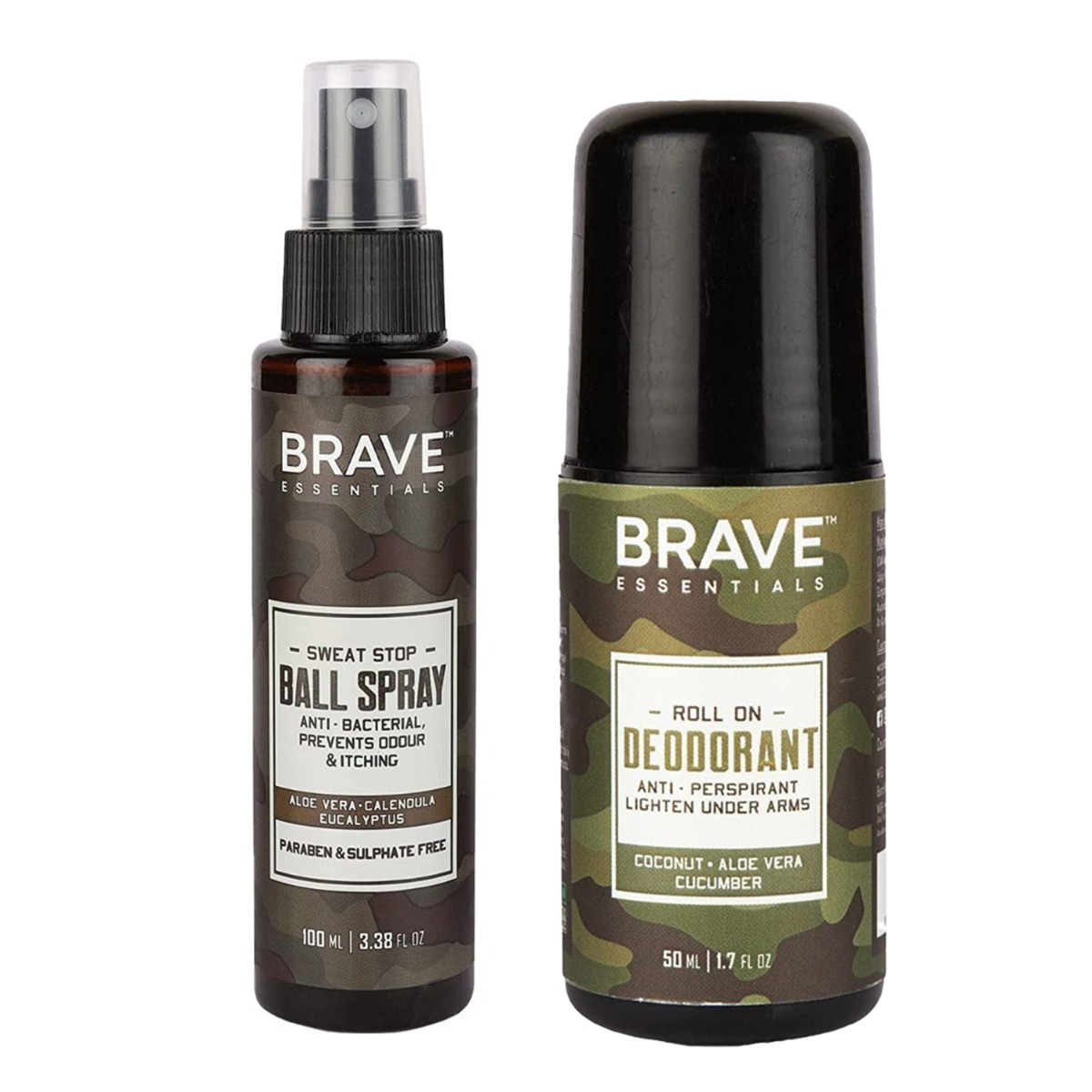Brave Essentials Sweat Stop Ball Spray, 100ml & Men's Roll On Deodorant, 50ml