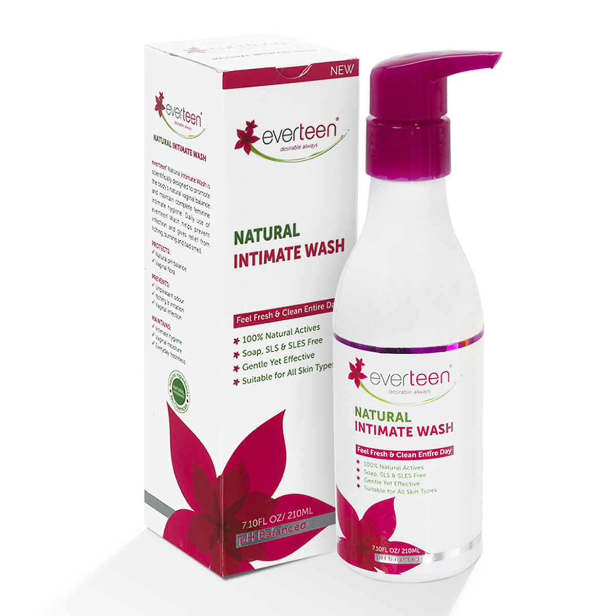 everteen Natural Intimate Wash For Feminine Hygiene In Women - Pack of 1, 210ml