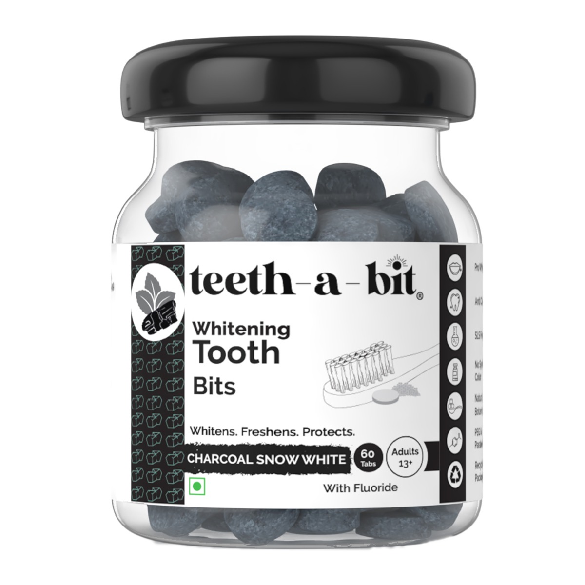 teeth-a-bit Whitening Bamboo Charcoal Snow White Toothpaste Tablets, 60 Count