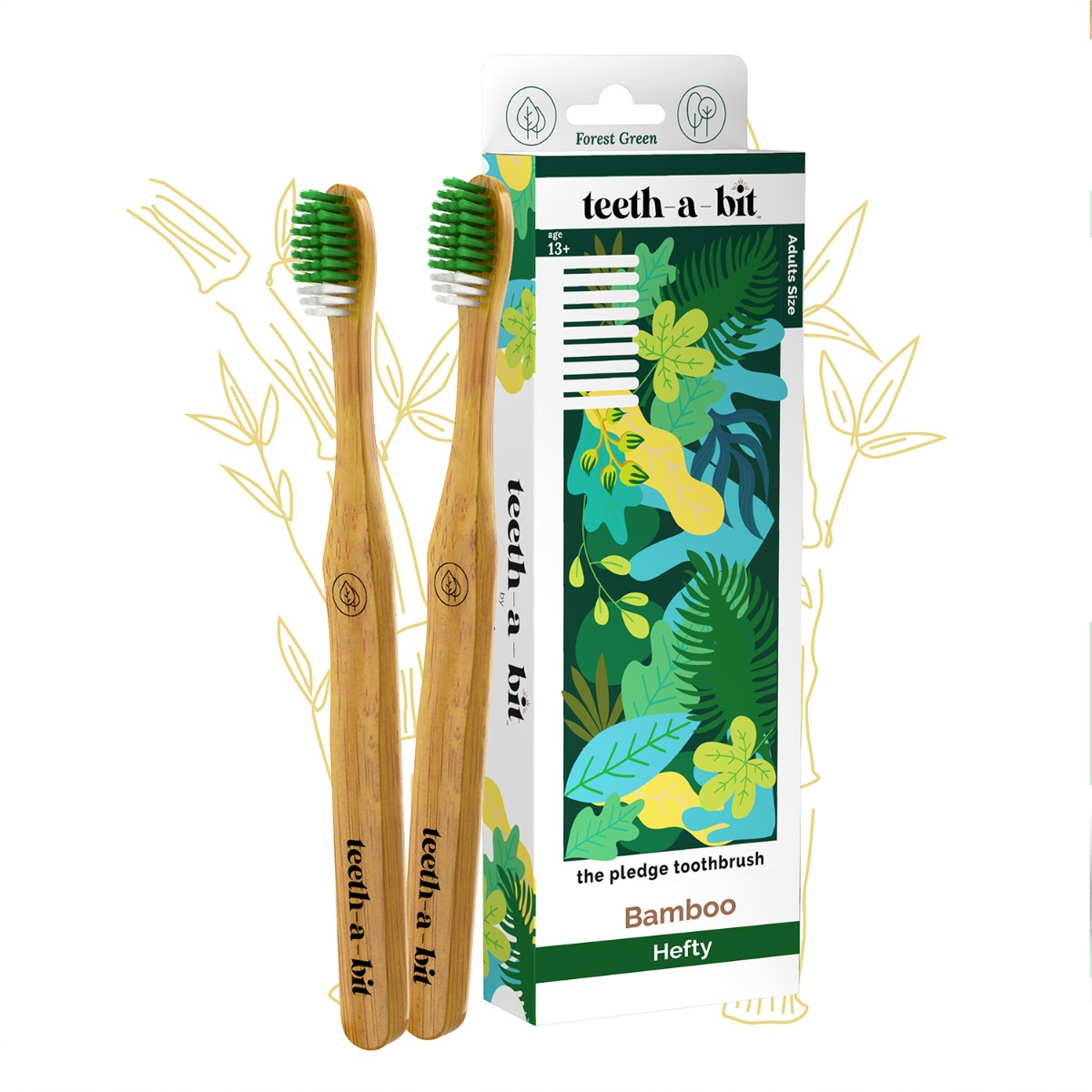 teeth-a-bit The Pledge Bamboo Toothbrush Adults Hefty Handle With Gum Sensitive Soft Bristles - Pack Of 2