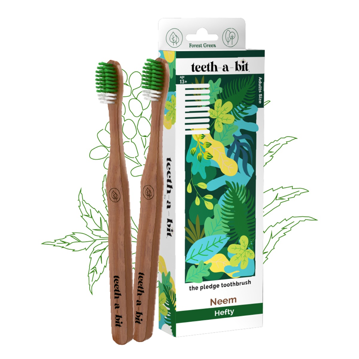 teeth-a-bit The Pledge Neem Toothbrush Adult Hefty Handle With Gum Sensitive Soft Bristles - Pack Of 2 