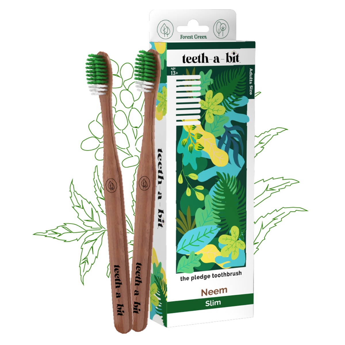 teeth-a-bit The Pledge Neem Toothbrush Adult Slim Handle With Gum Sensitive Soft Bristles - Pack Of 2