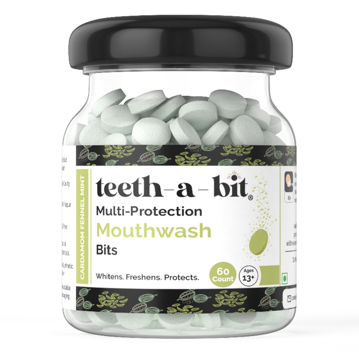 teeth-a-bit Multi-Protection Cardamom Fennel Mint Mouthwash Bits, 60 Count