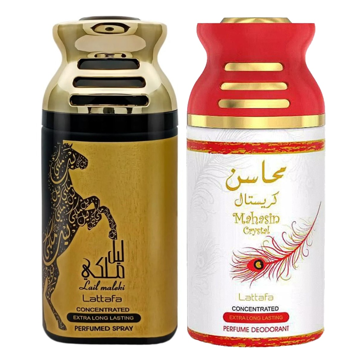 Lattafa Mahasin Crystal & Lail Maleki Concentrated Extra Long Lasting Perfumed Deodorant, 250ml Each