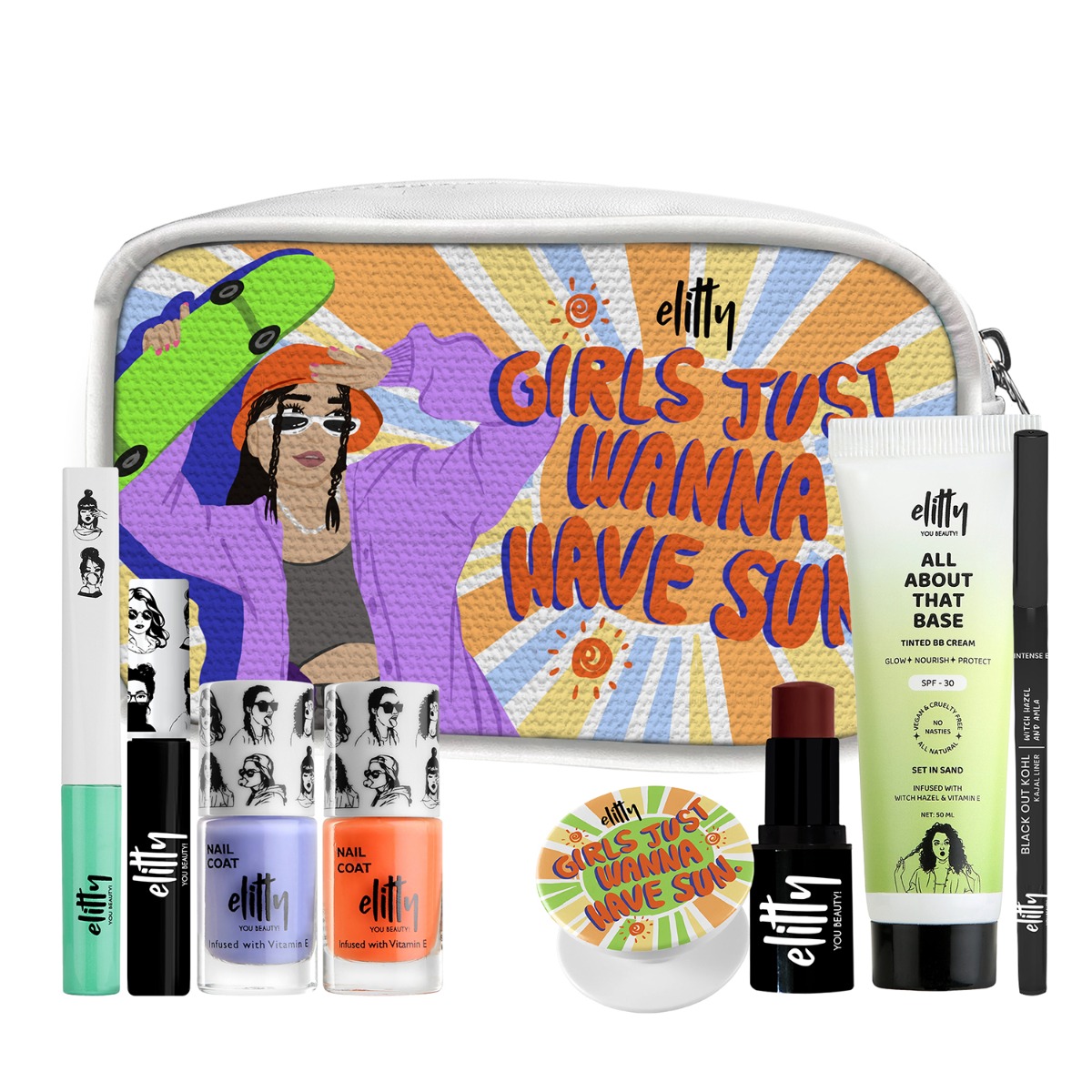 Elitty Girls Just Wanna Have Sun Kit (Medium) - Complete Makeup Kit For Teens, Pack Of 7