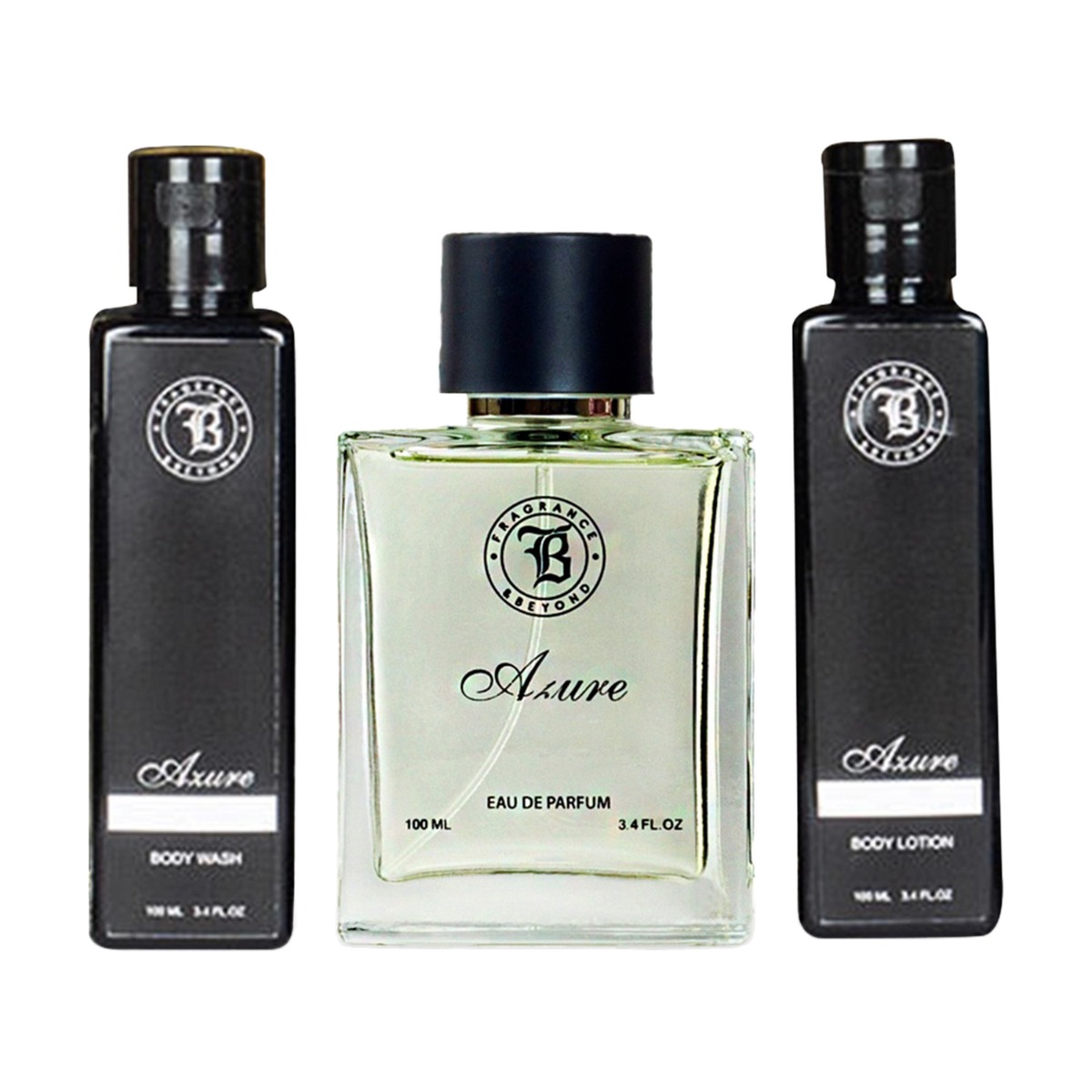 Fragrance & Beyond Perfume - Azure 3 piece Gift Set for Men, Eau De Parfum 80ml + Paraben Free Body wash 100ml + SLS Free Body Lotion 100ml