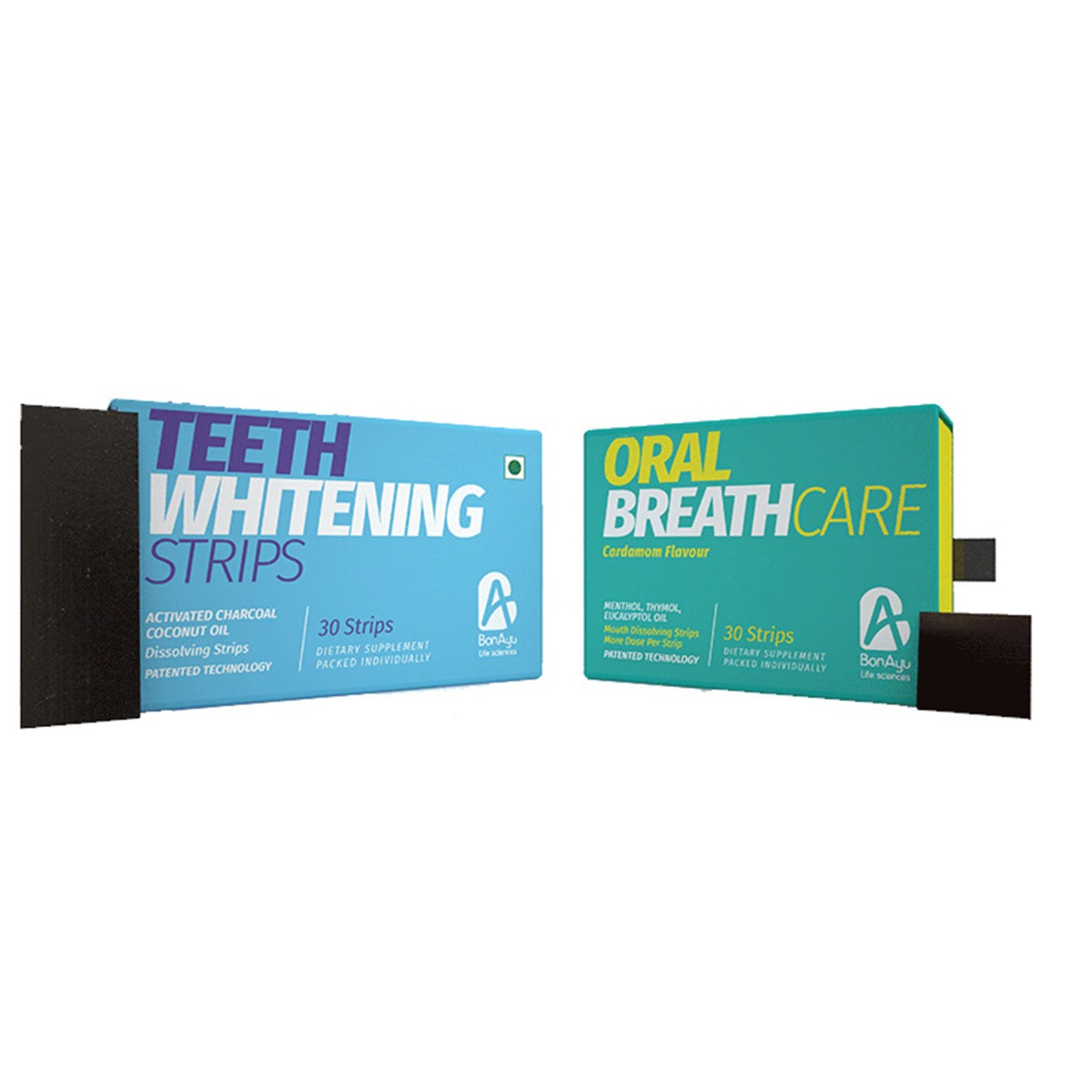 BonAyu Teeth Whitening Strips + Oral Breath Care Cardomom Flavour Strips, 30 Strips Each