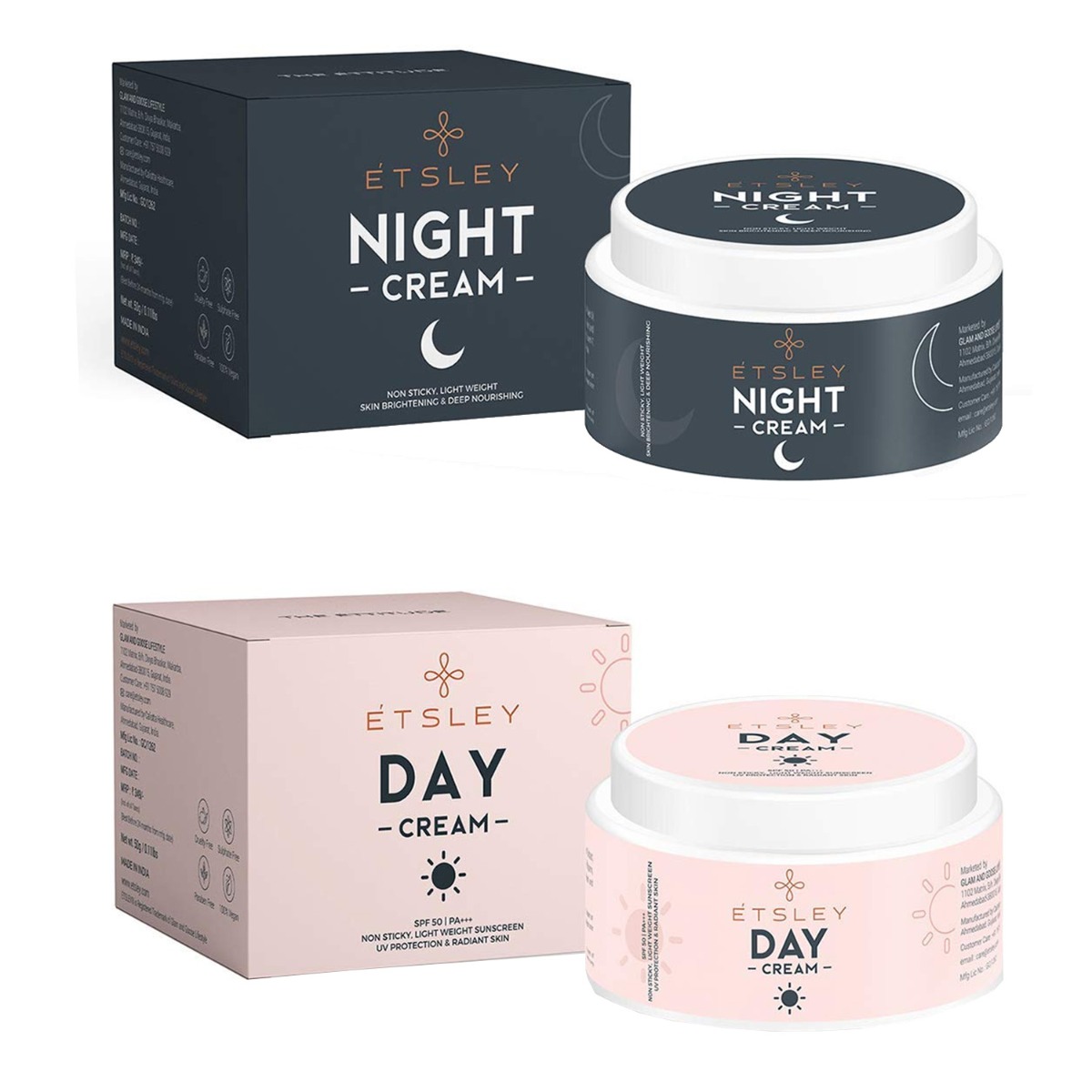 Etsley Day & Night Cream - Day Cream Uv Protection Spf 50 Pa+++ Sunscreen & White Glow Night Cream, 100gm