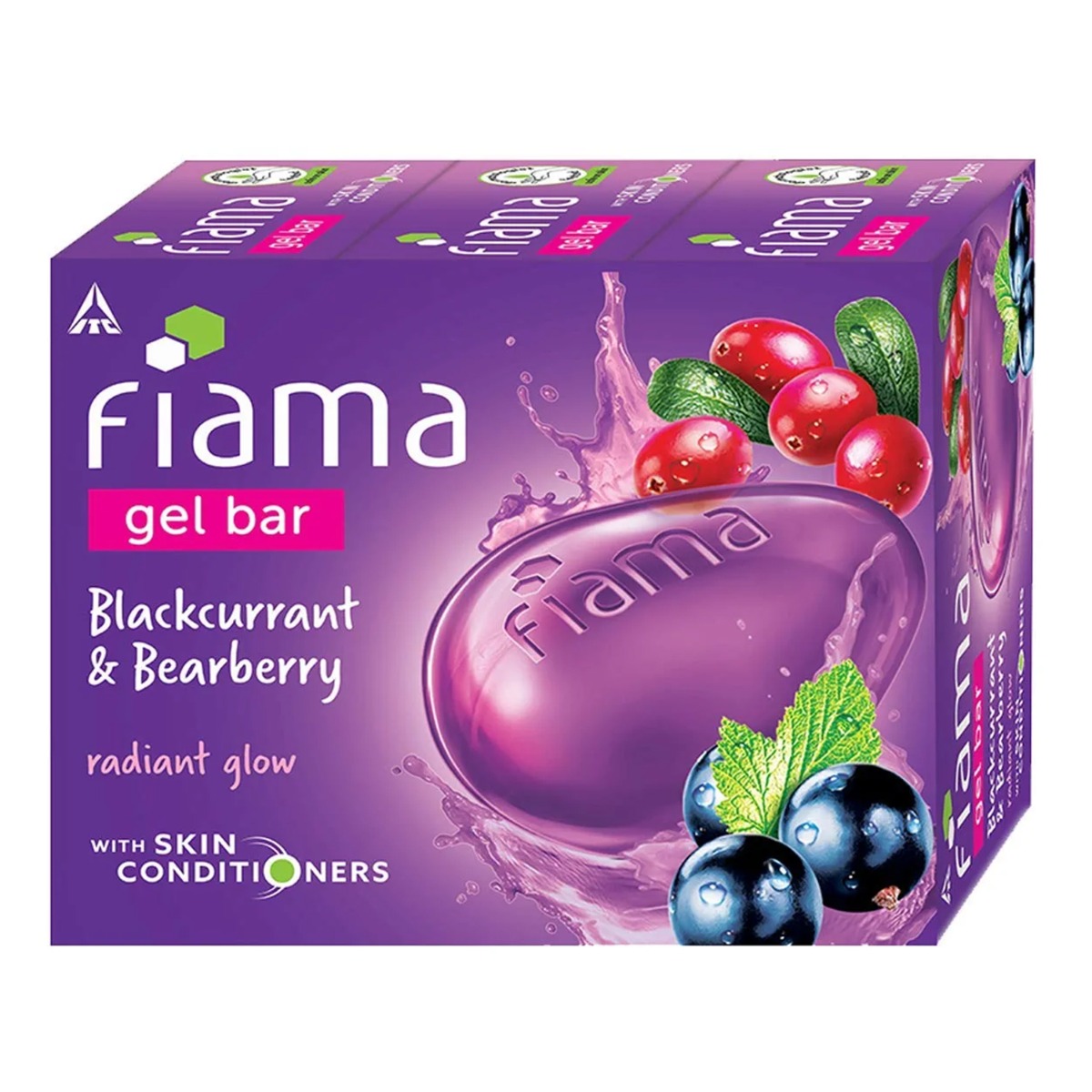 Fiama Gel Bar Blackcurrant & Bearberry For Radiant Glowing Skin, With Skin Conditioners - Pack Of 3, 125gm Each
