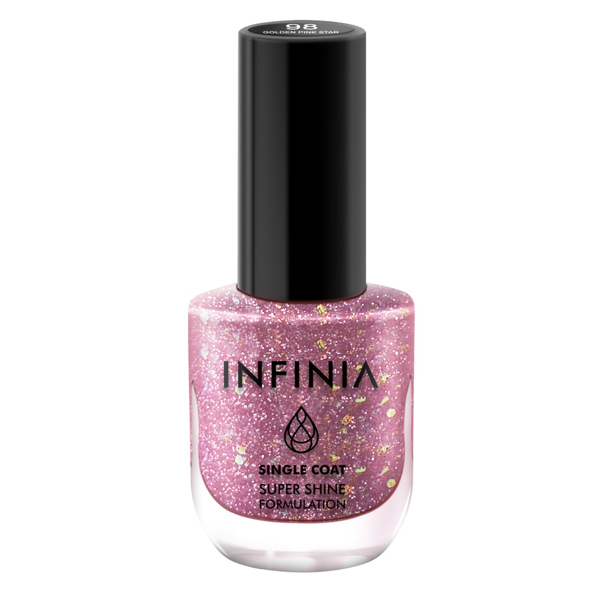 INFINIA Single Coat Super Shine Nail Polish With Ultra High Gloss, 12ml-098 Golden Pink Star