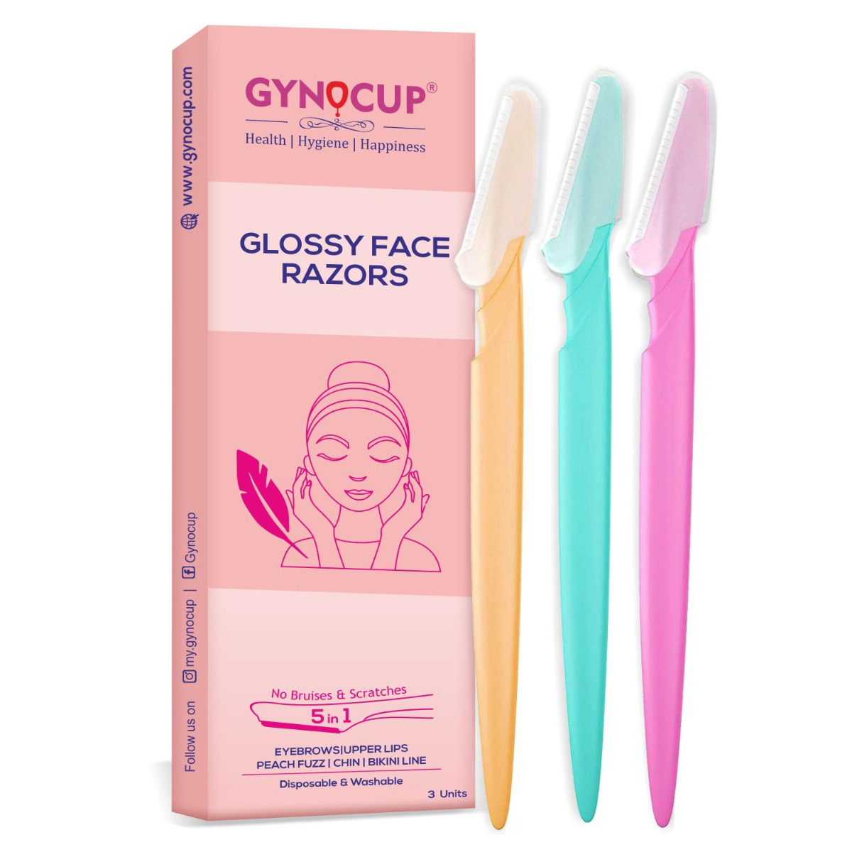 GynoCup Glossy Face Razor for Women, 3 Razors