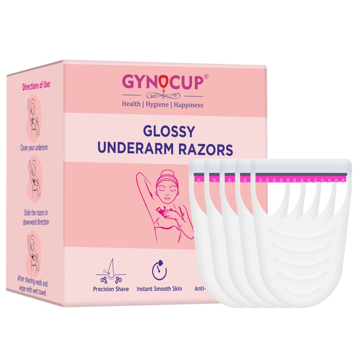 GynoCup Underarm Hair Removal Razor for Women, 5 Razors
