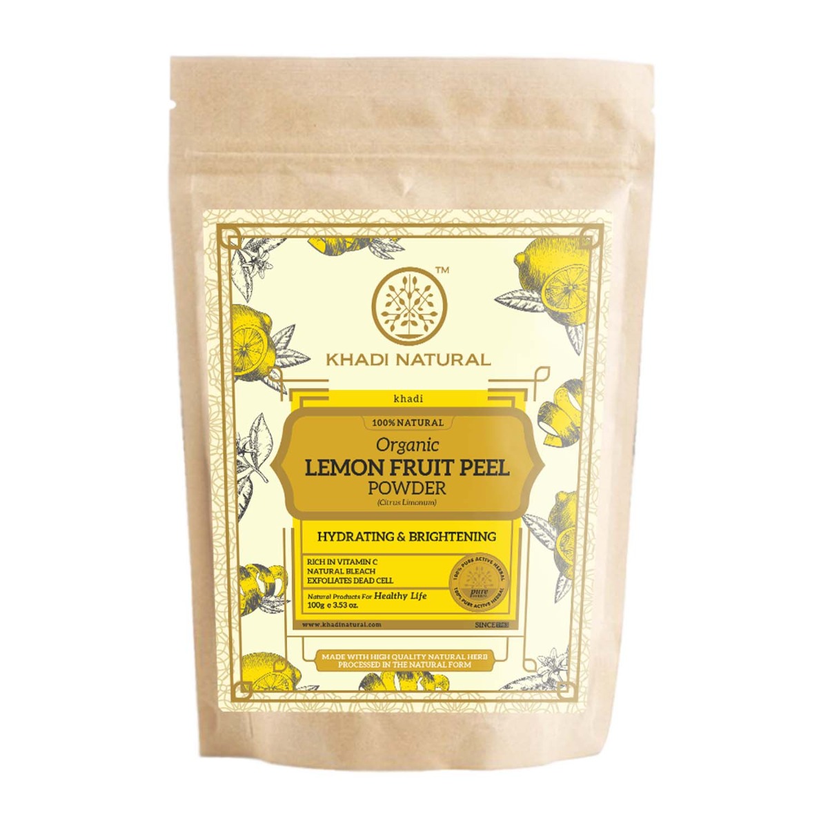 Khadi Natural Lemon Fruit Peel Organic Powder, 100gm