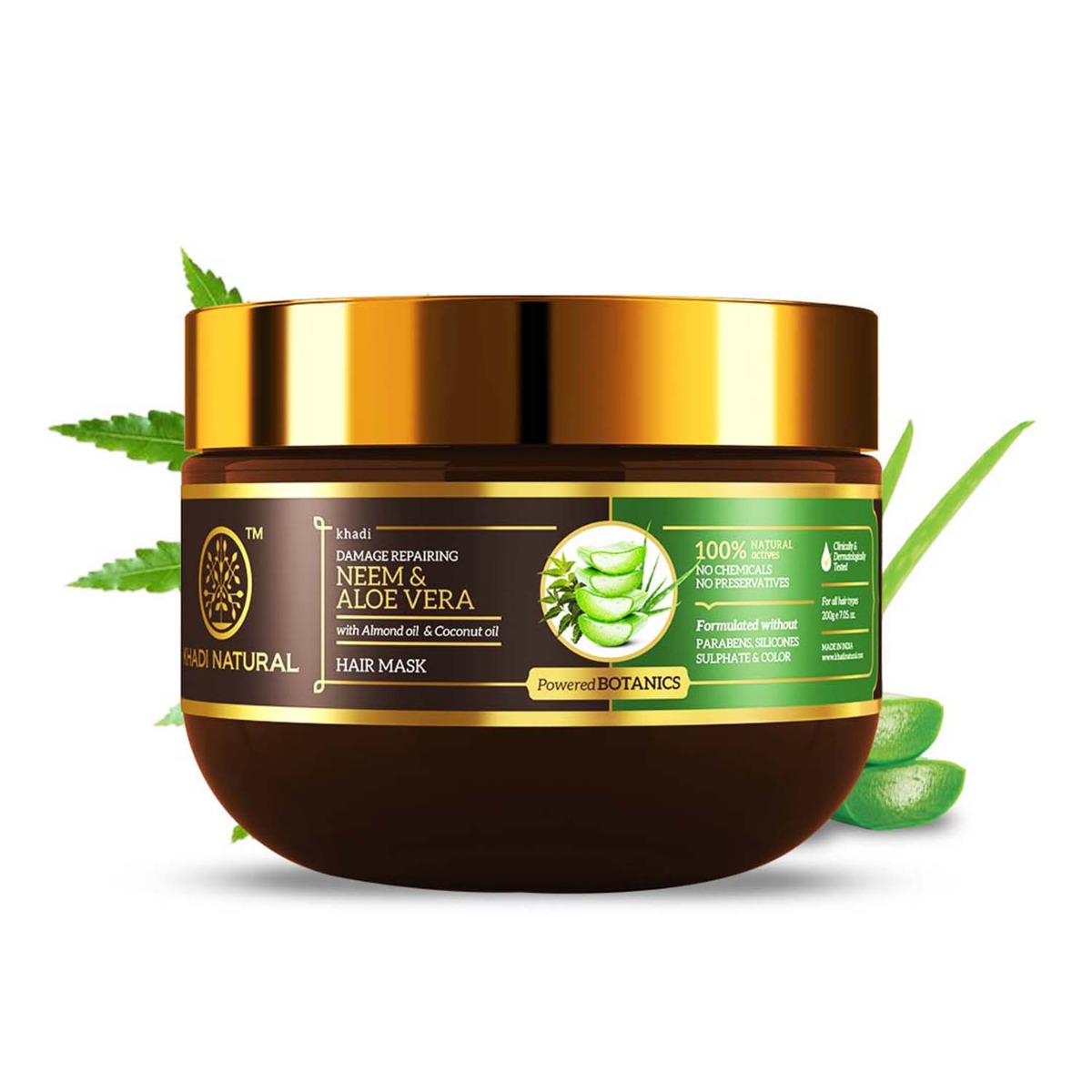 Khadi Natural Neem & Aloevera With Almond Oil & Coconut Oil, Hair Mask - Powered Botanics, 200gm