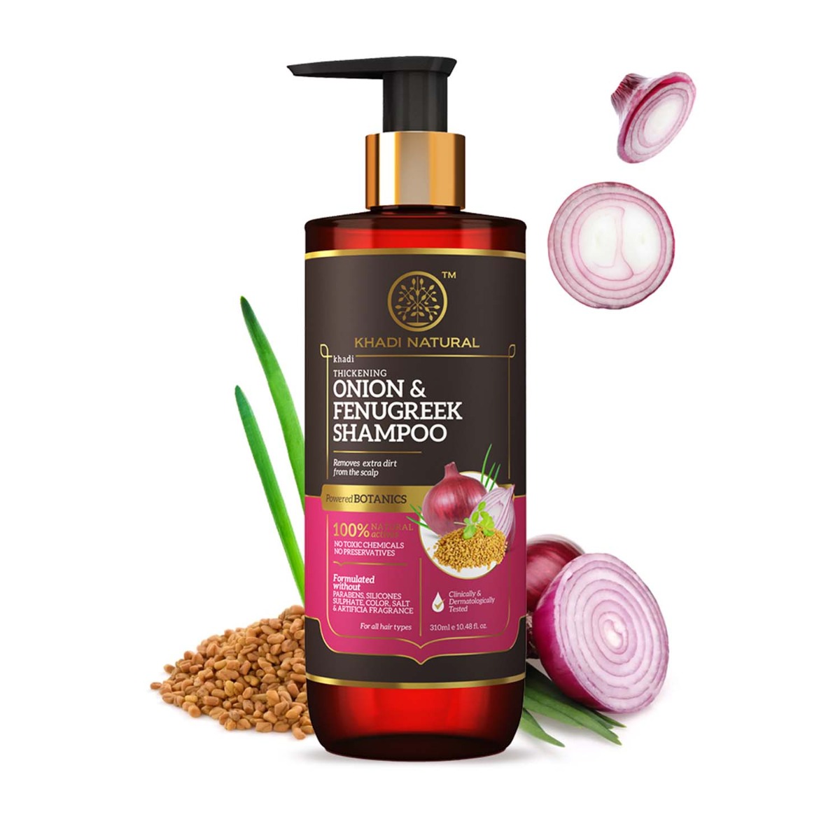 Khadi Natural Onion & Fenugreek Hair Cleanser (Sulphate Free )- Powered Botanics, 310ml
