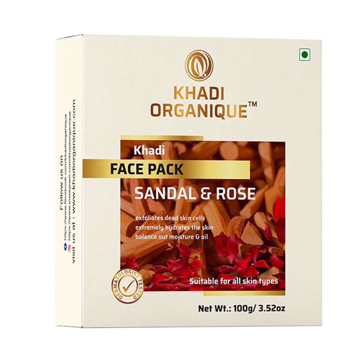 Khadi Organique Sandal & Rose Face Pack, 100gm