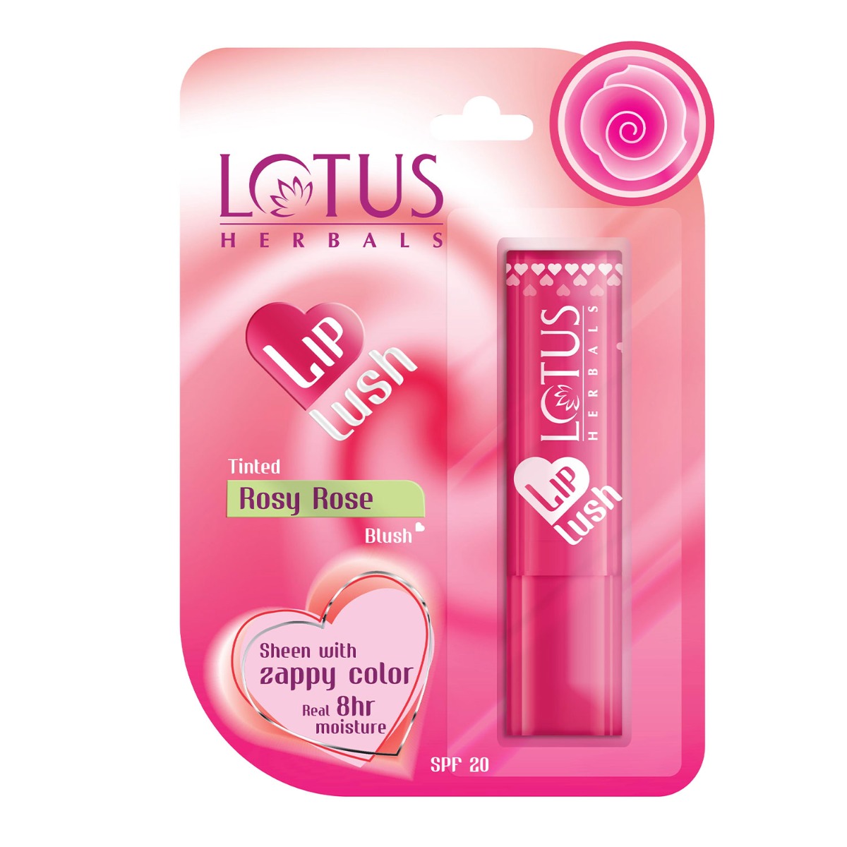 Lotus Herbals Lip Lush Tinted Lip Balm SPF 20 - Rosy Rose Blush, 4gm