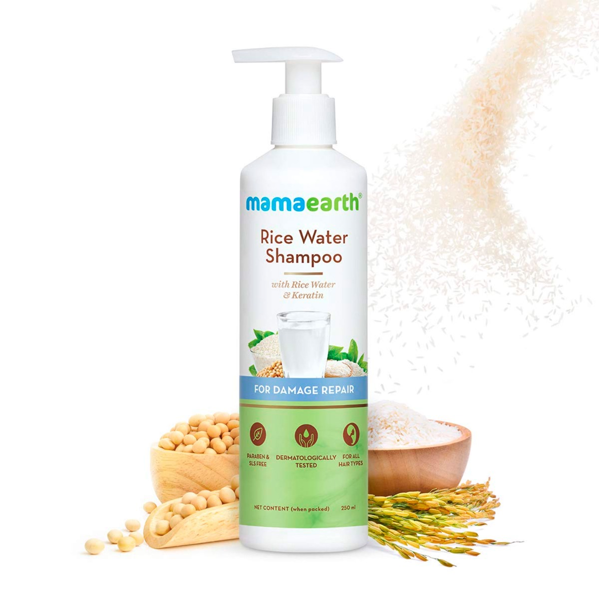 Mamaearth Rice Water Shampoo With Rice Water And Keratin, 250ml