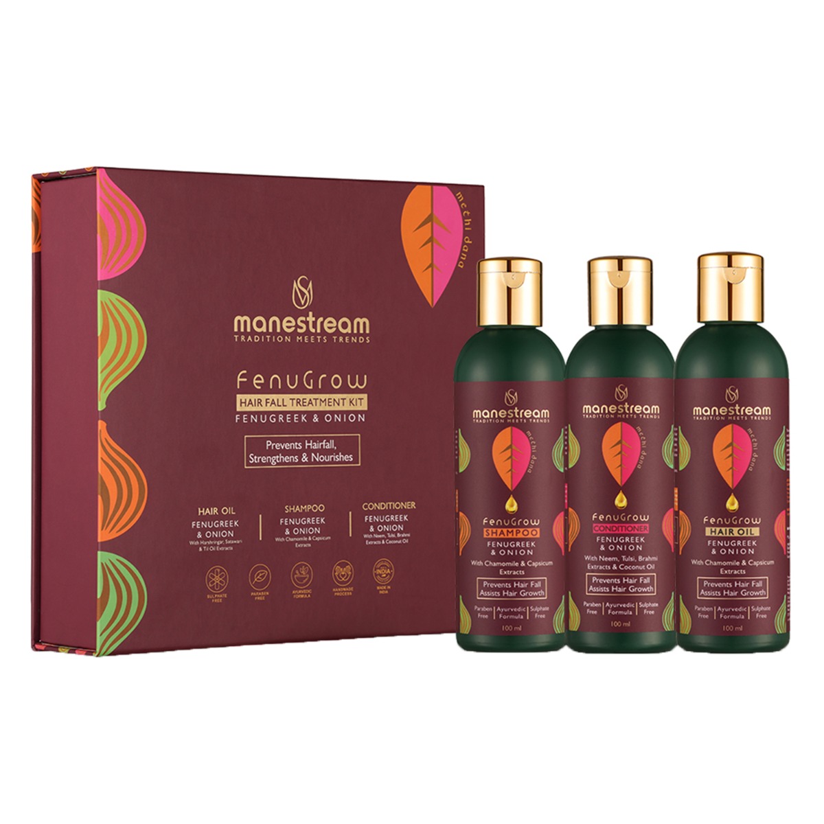 Manestream Fenugrow Ayurvedic Hair Treatment Kit with Fenugreek and Onion for Hairfall Control & Re-growth, 300ml