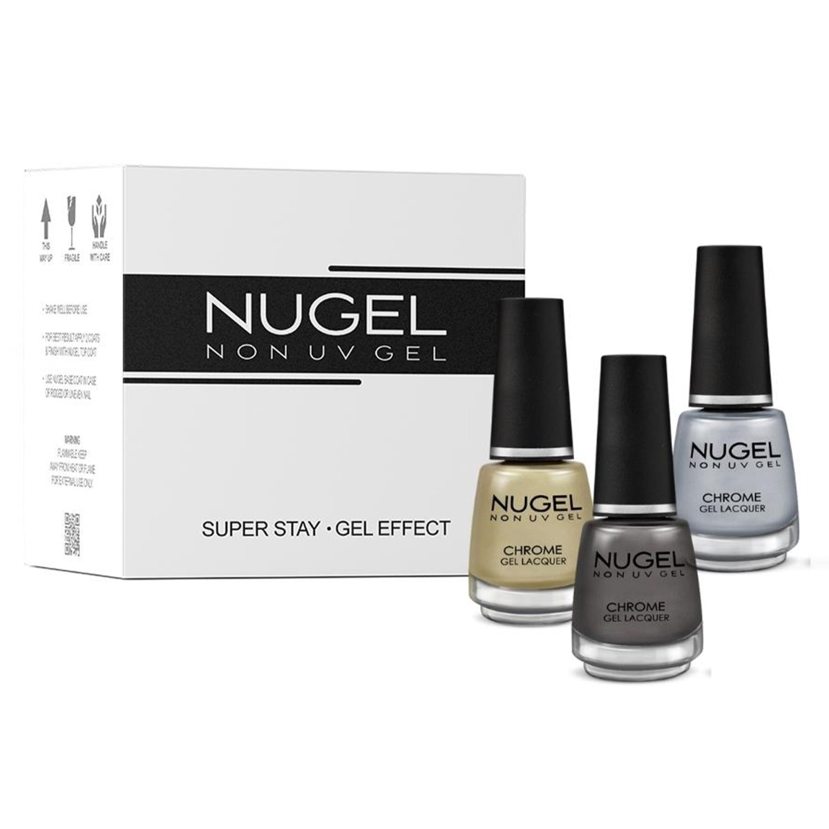 NUGEL 3 In 1 Combo 14 Quick Dry Gel Finish Nail Paint - Chrome Collection, Nail Kit, 39ml