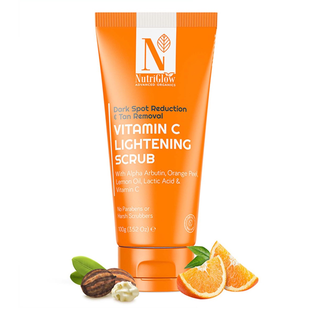NutriGlow Advanced Organics Vitamin C Lightening Scrub For Exfoliation, Acne Control With Orange Peel Scrub, 100gm