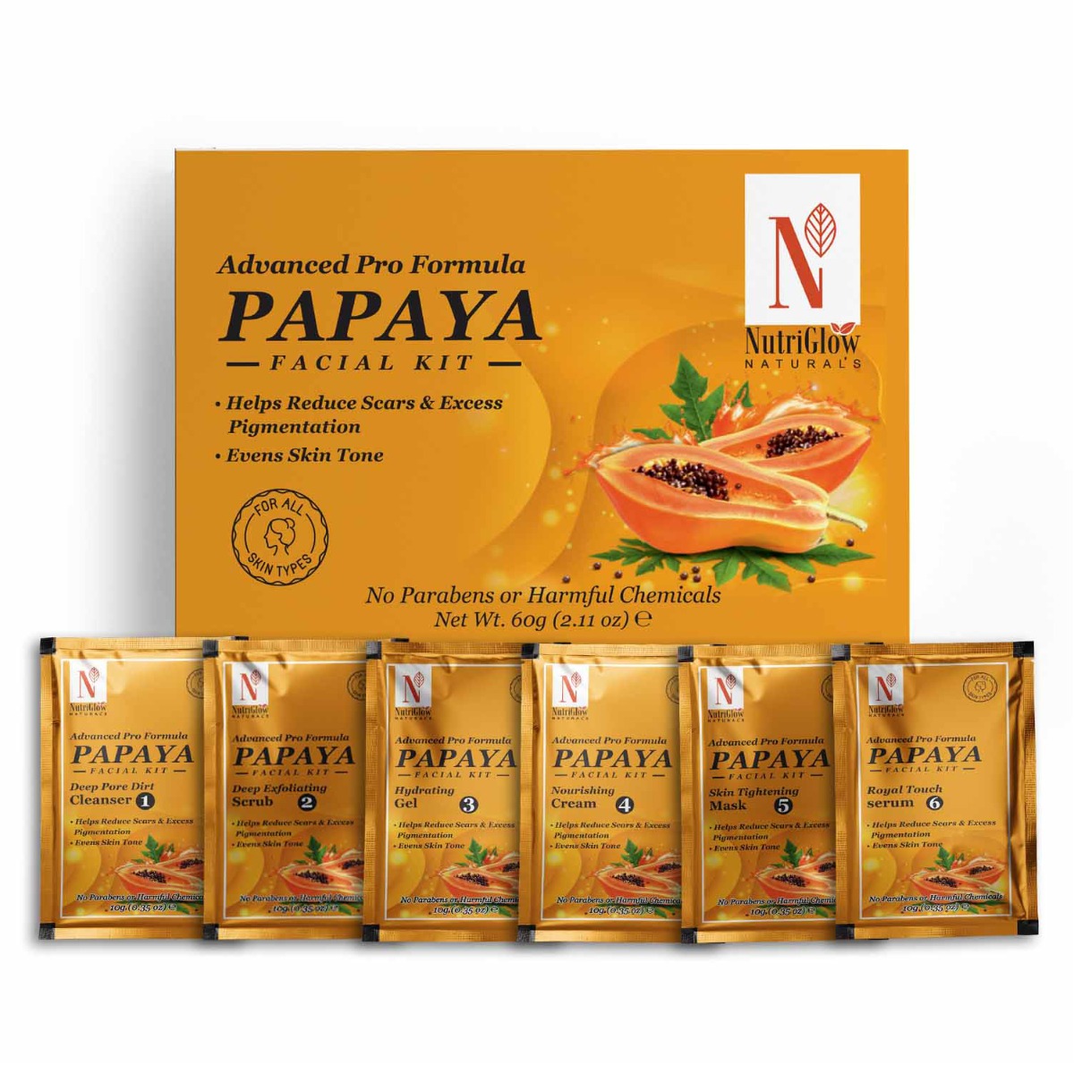 NutriGlow Natural's Advanced Pro Formula Papaya Facial Kit, 10gm Each
