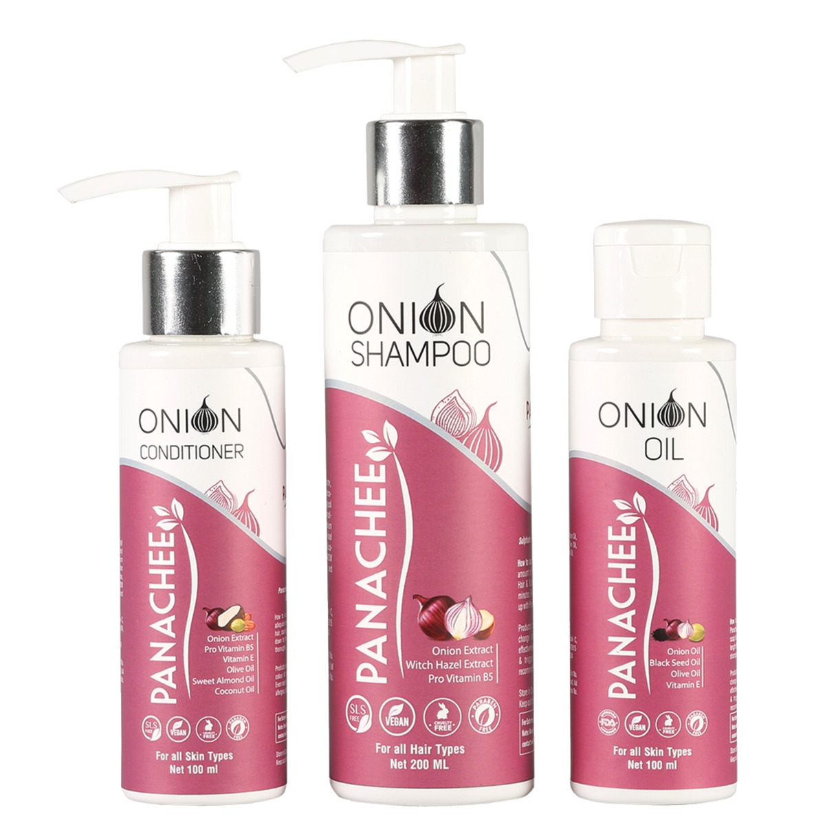 Panachee Hair Fall Control Combo - Onion Shampoo, 200ml + Conditioner, 100ml + Oil, 100ml