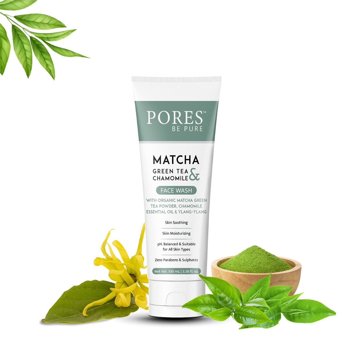 PORES Be Pure Matcha Green Tea & Chamomile Face Wash, 100ml