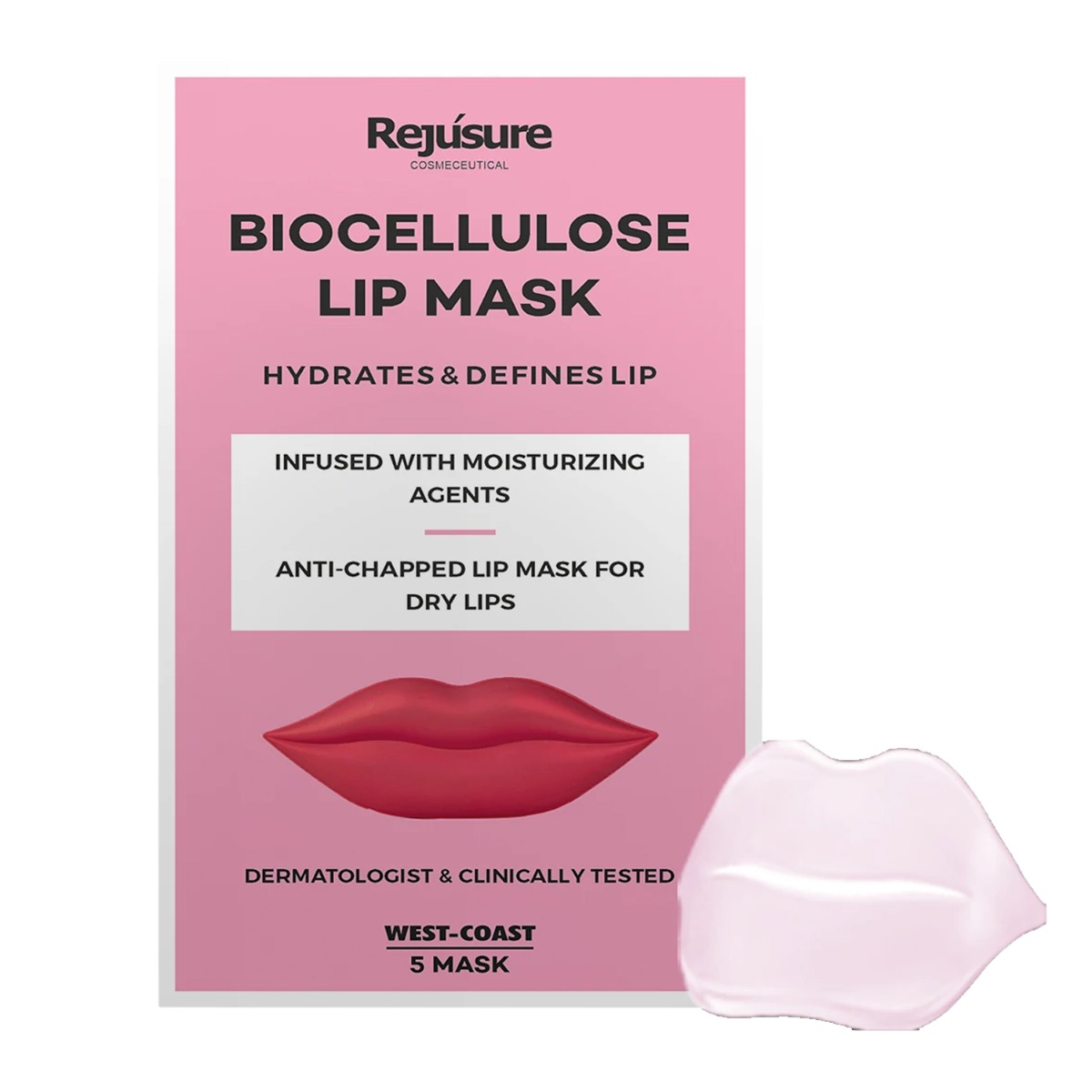 Rejusure Biocellulose Lip Mask Hydrates Lip For Men & Women, 5 Lip Masks
