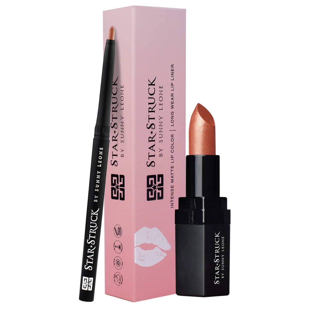 Star Struck by Sunny Leone Bronze Beauty Lip Kit - Lipstick, 4.45 gm + Lip Liner, 0.25gm Combo