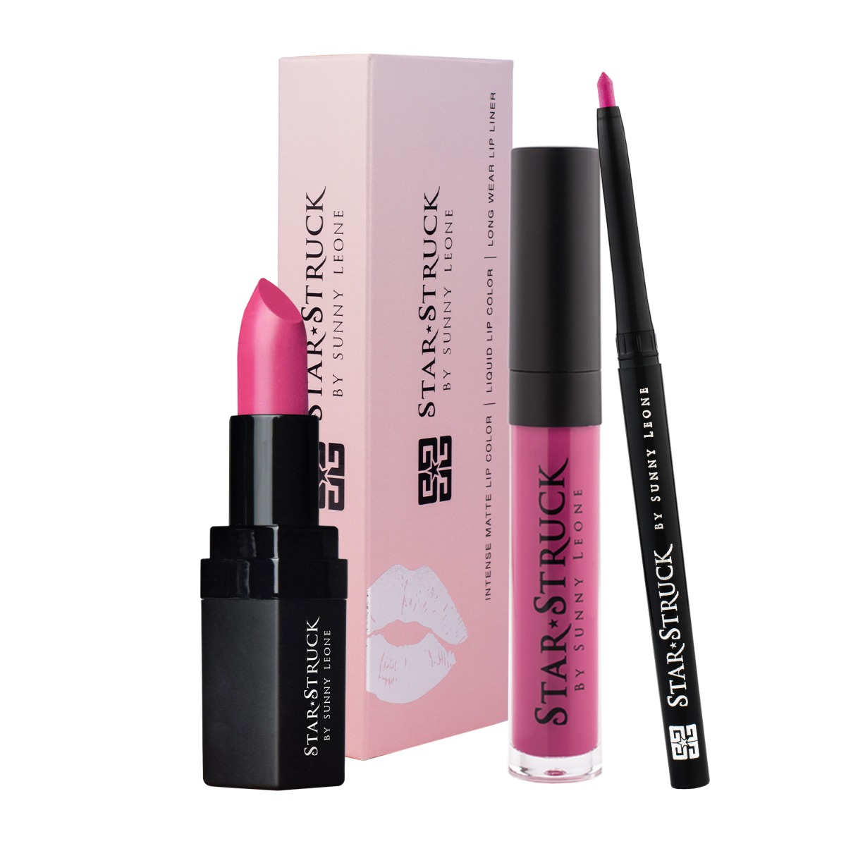 Star Struck by Sunny Leone Kiss Me Pink 3PC Lip Kit - Lipstick, 4.45gm + Lip Gloss, 5.5ml + Lip Liner, 0.25gm Combo