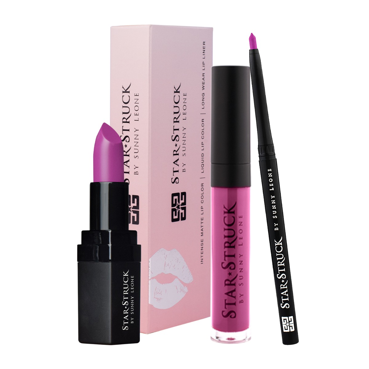Star Struck by Sunny Leone Purple Taffy 3PC Lip Kit - Lipstick, 4.45gm + Lip Gloss, 5.5ml + Lip Liner, 0.25gm Combo