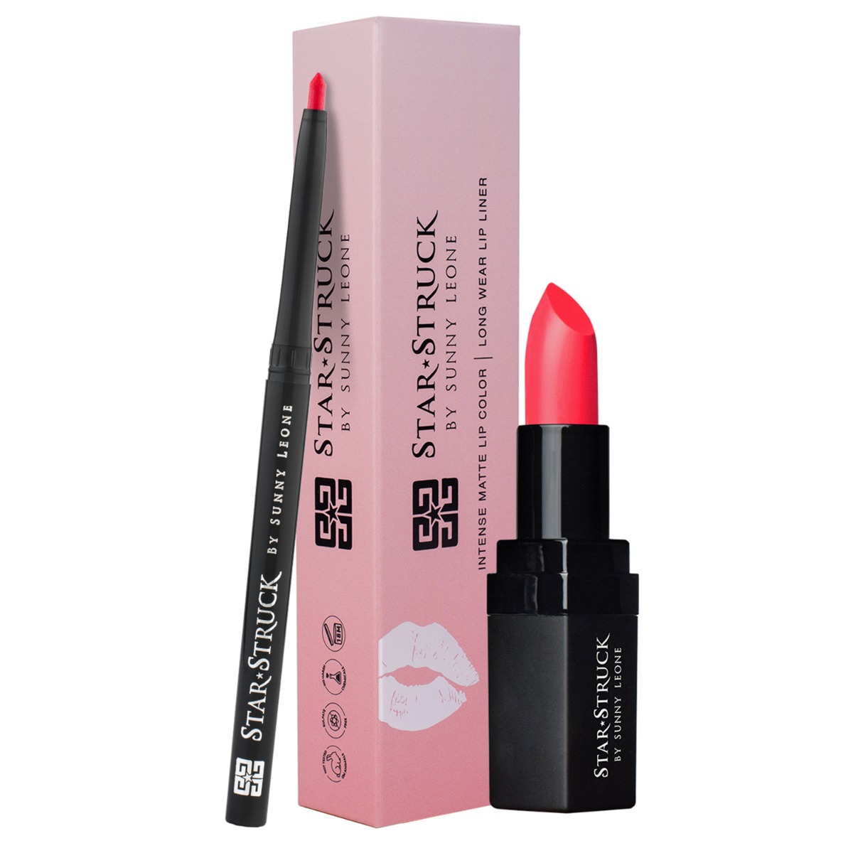 Star Struck by Sunny Leone Wild Cherry Lip Kit - Lipstick, 4.45 gm + Lip Liner, 0.25gm Combo