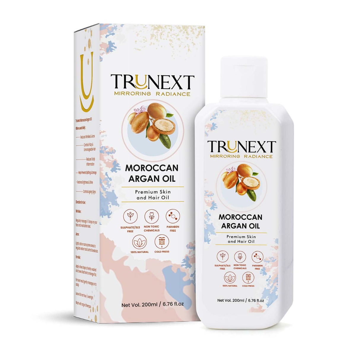 Trunext Pure & Natural Moroccan Argan Oil For Hair, Face & Nails, 200ml
