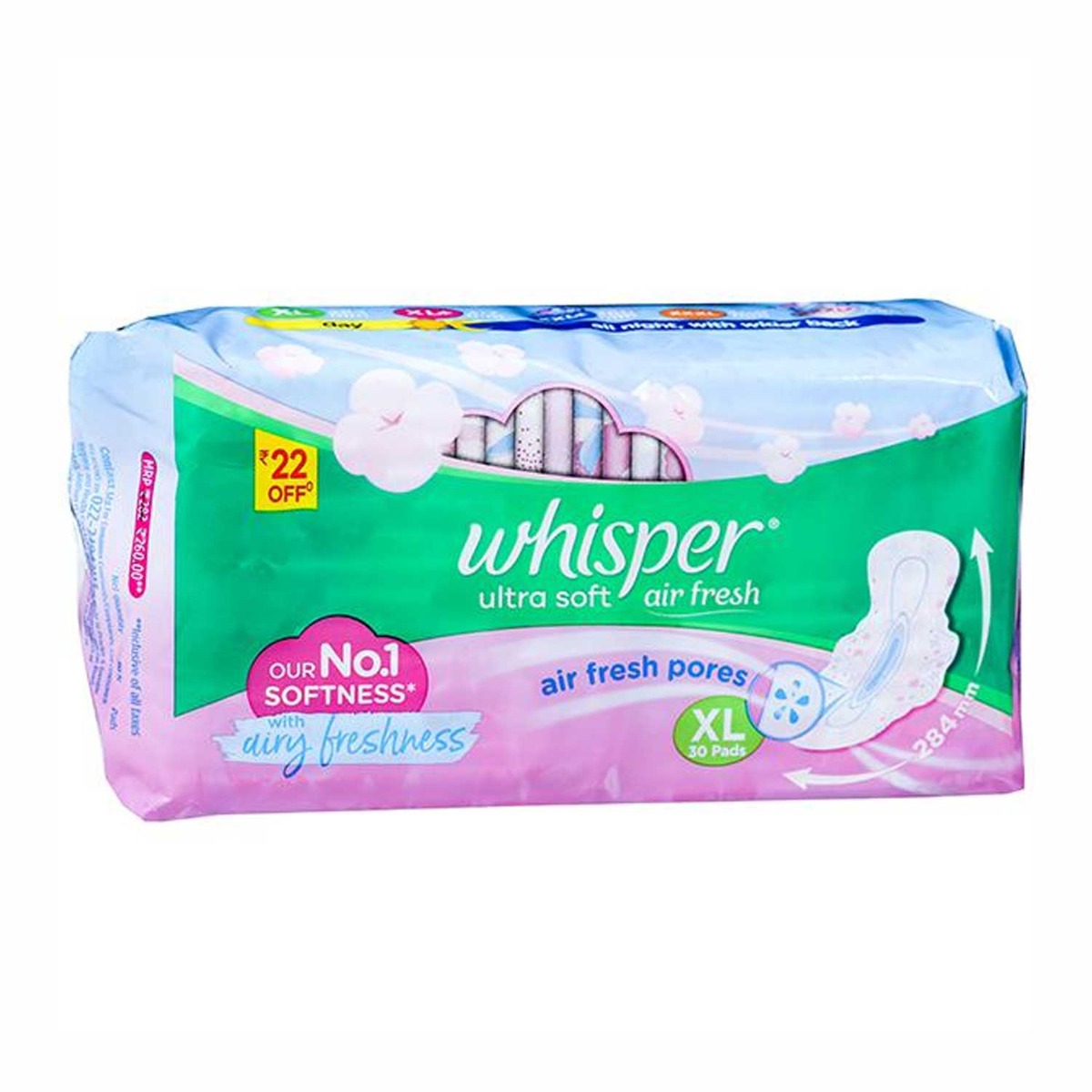 Whisper Sanitary Pads - XL, Ultra Soft, 30 pcs