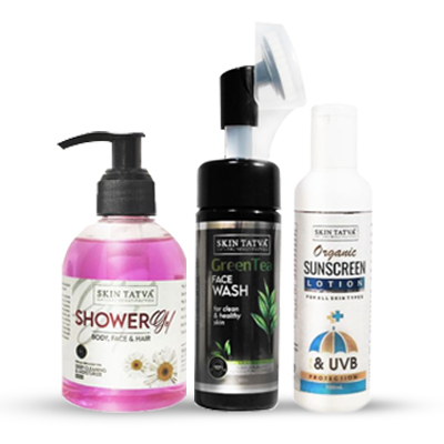Buy Skin Tatva Shower Gel+green Tea Face Wash + Sunscreen Lotion Online.